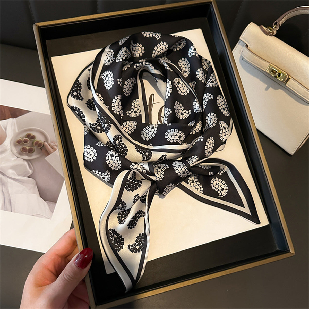 Custom 5.9" x 57" Long Silk Like Hair Scarves Women's Satin Handbag Wrap