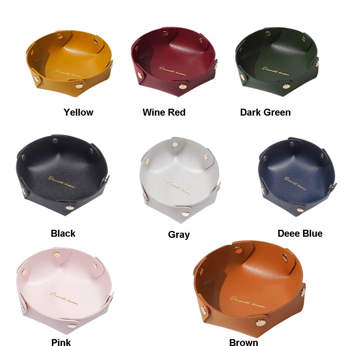 4.92'' Dia Foldable PVC Leather Desk Sundries Storage Tray