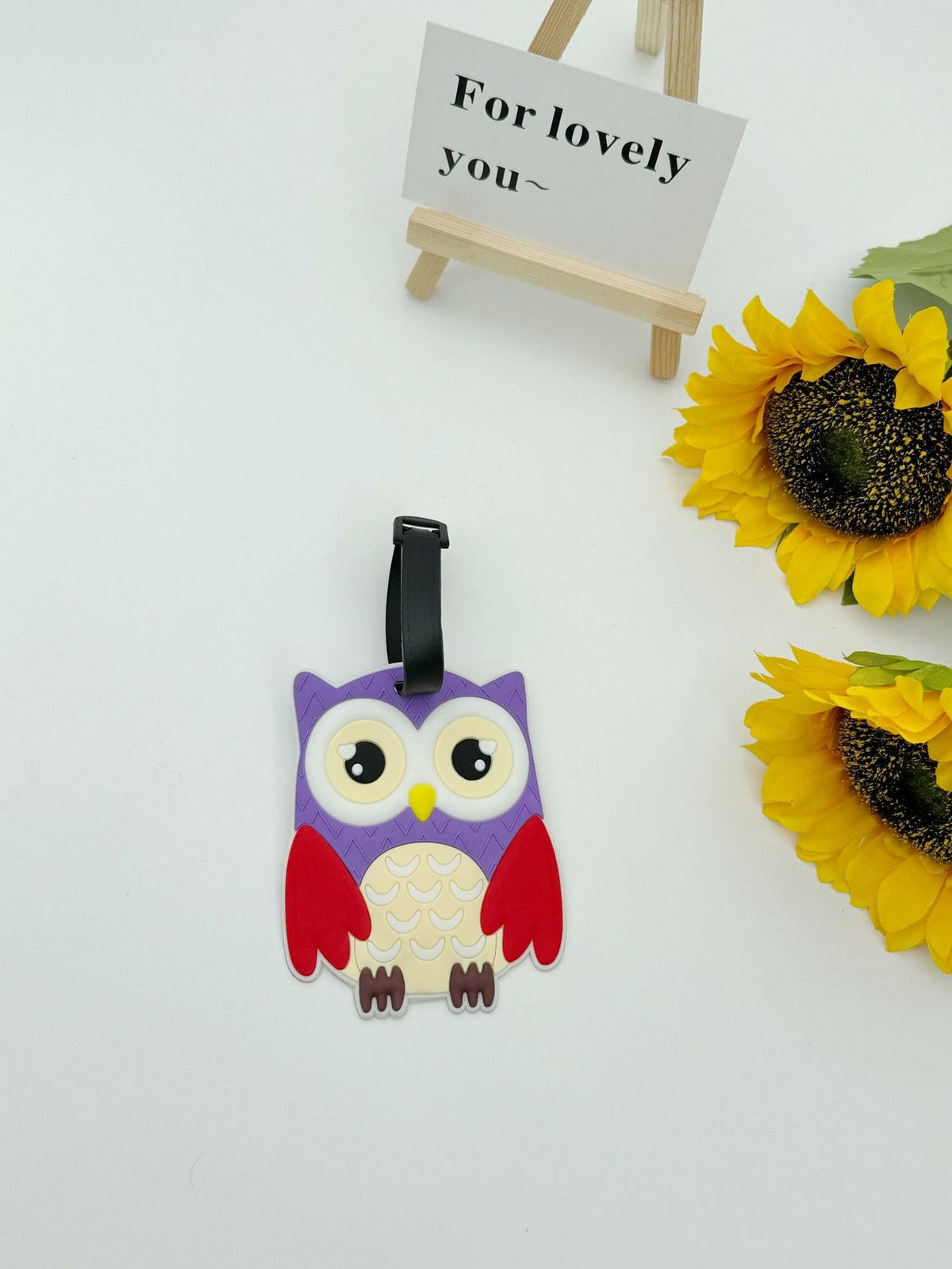 Owl-shaped 3D PVC Luggage Tag 3D Raised Soft Luggage Label for Suitcases