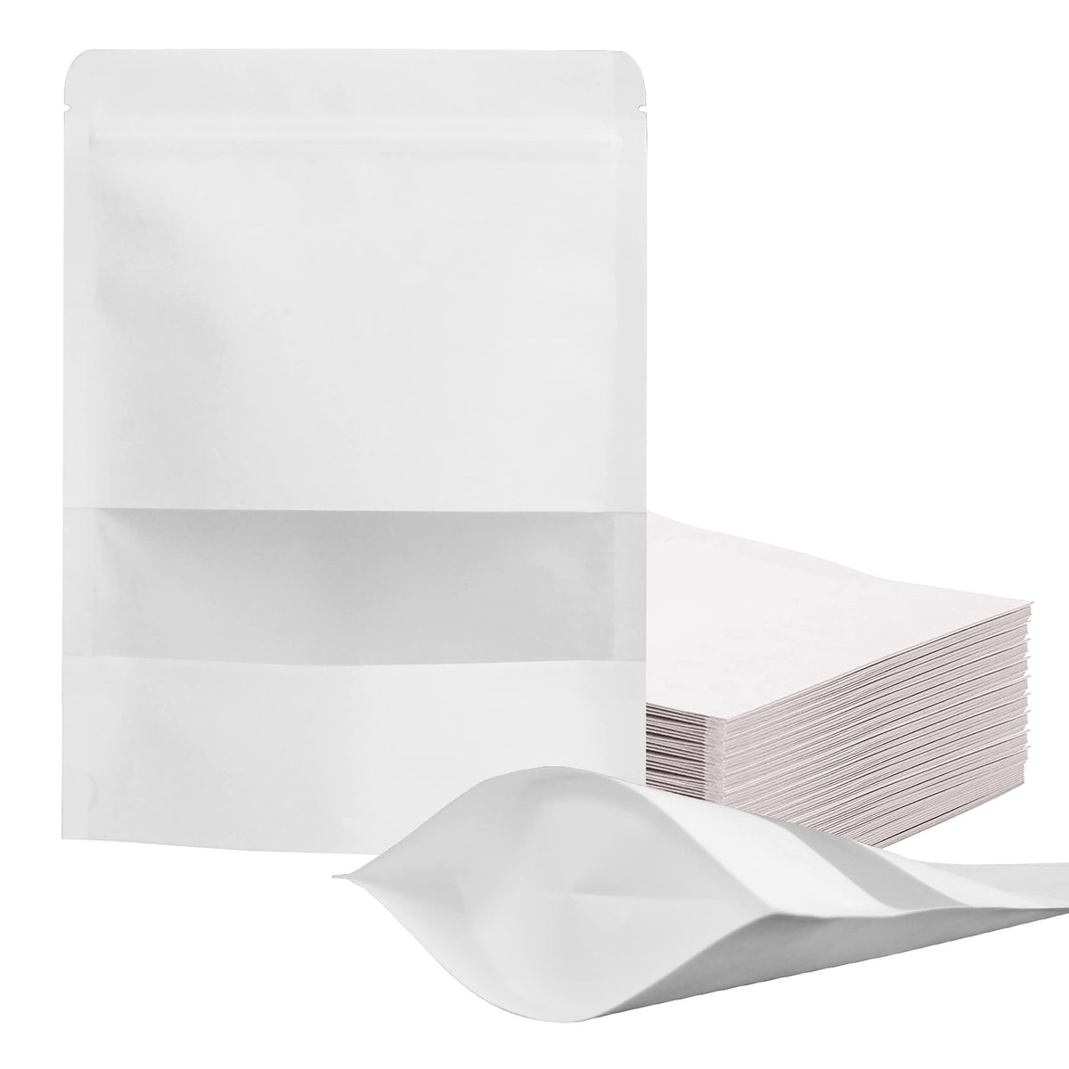 9.1 x 13.8" White Kraft Paper Bags W/Window Stand Up Ziplock Resealable Pouch Coffee Bag