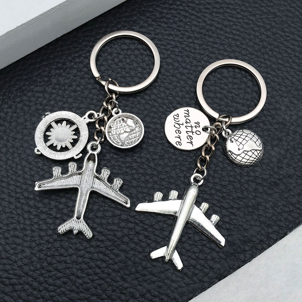 Airplane Shape Key Chain with Passport Round Pendant Airline Company Giveaway