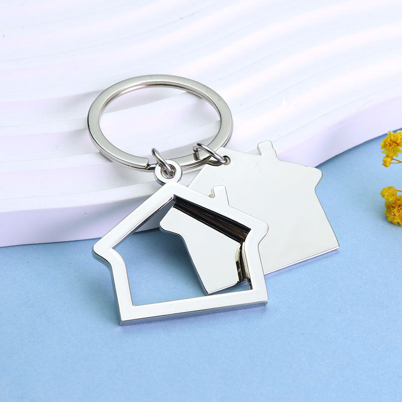 Double House Shaped Metal Keychain