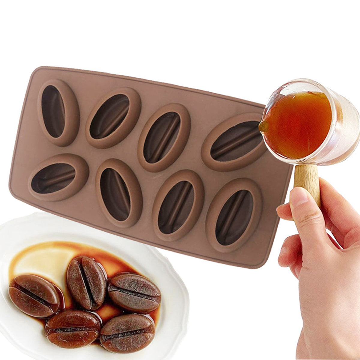 Coffee Bean Silicone Ice Cube Molds with Removable Lid Ice Cube Tray