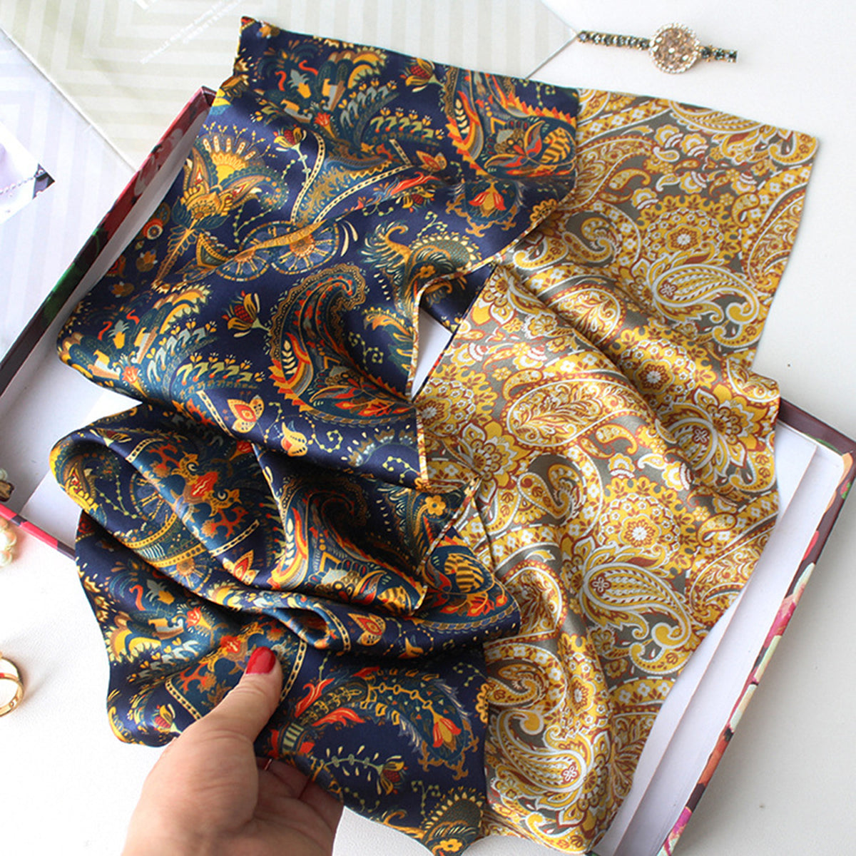Custom 5.9" x 59" 100% Silk Long Bandana Silk Handbag Wrap
