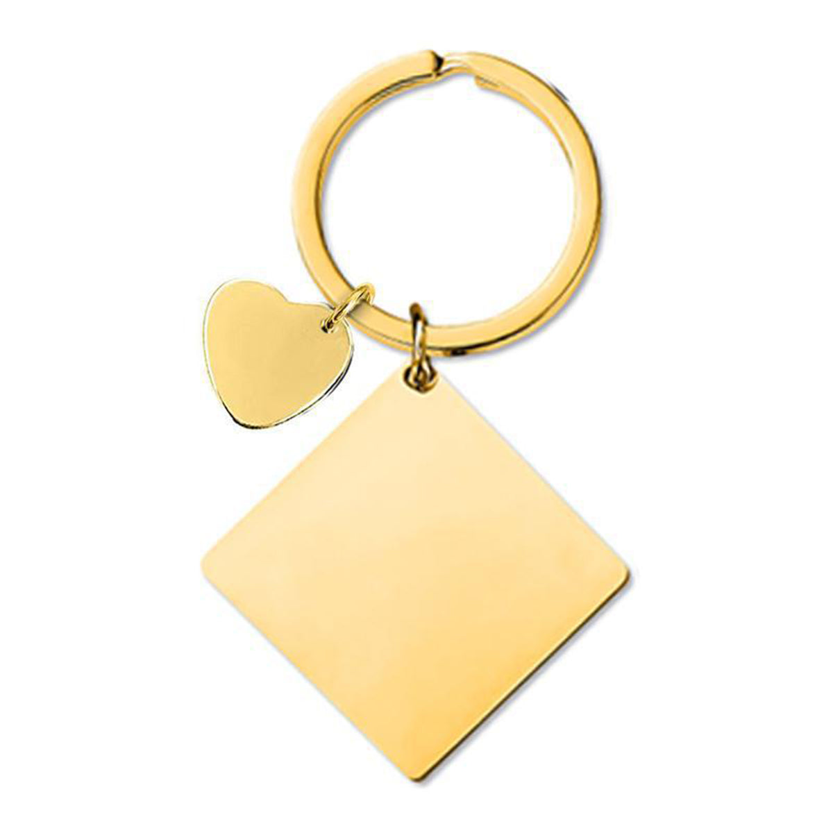 30 x 30 x 2 mm Gold Square Tag Keychain W/ Small Heart Tag 15 mm