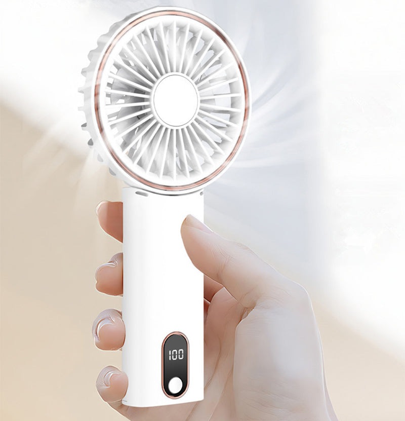 Mini Foldable Handheld Fan Portable Rechargeable Fan Phone Stand With Lanyard & Battery Display