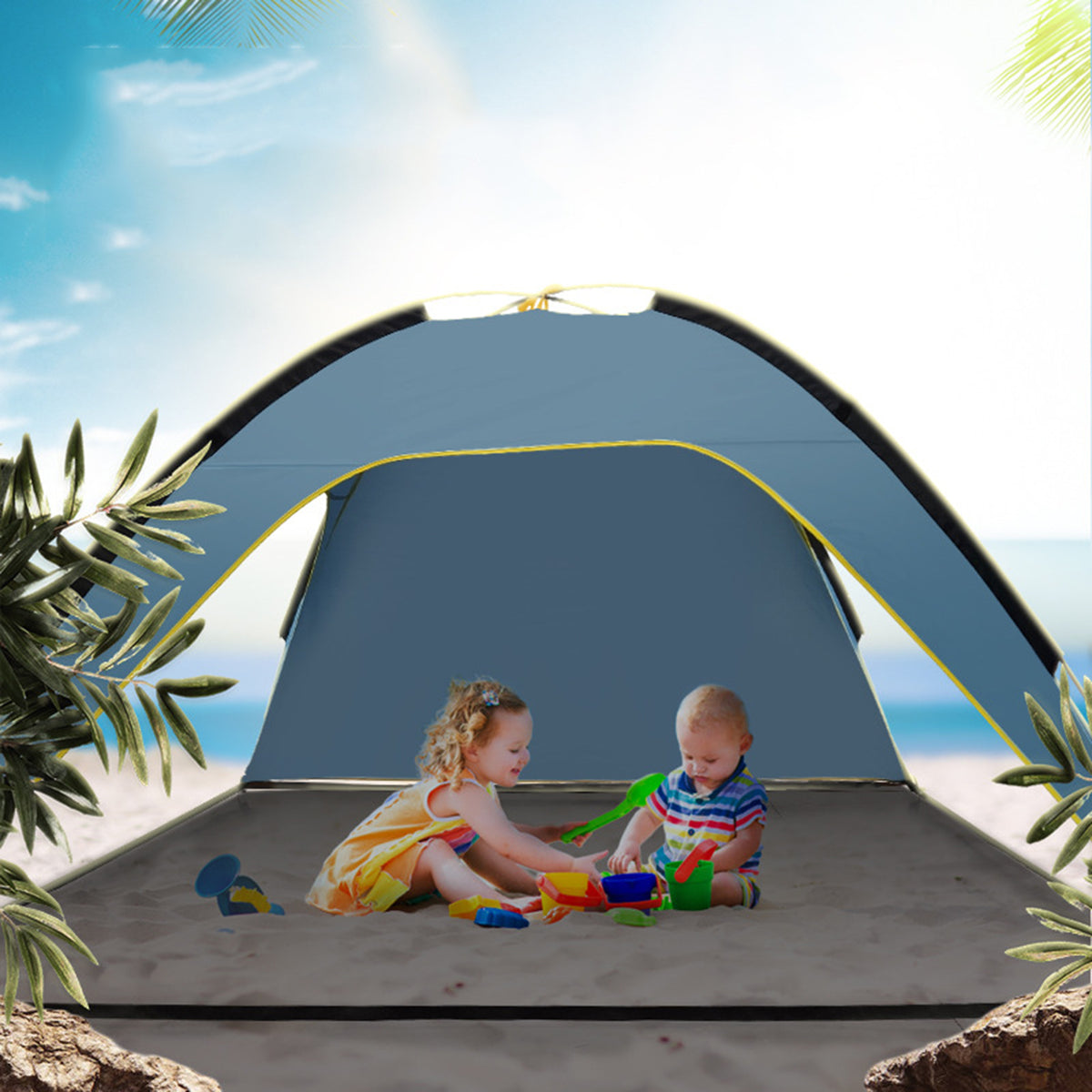 Bottom Removable Large Tents For 3-4 Person Windproof Portable Anti-UV Instant Sunshade