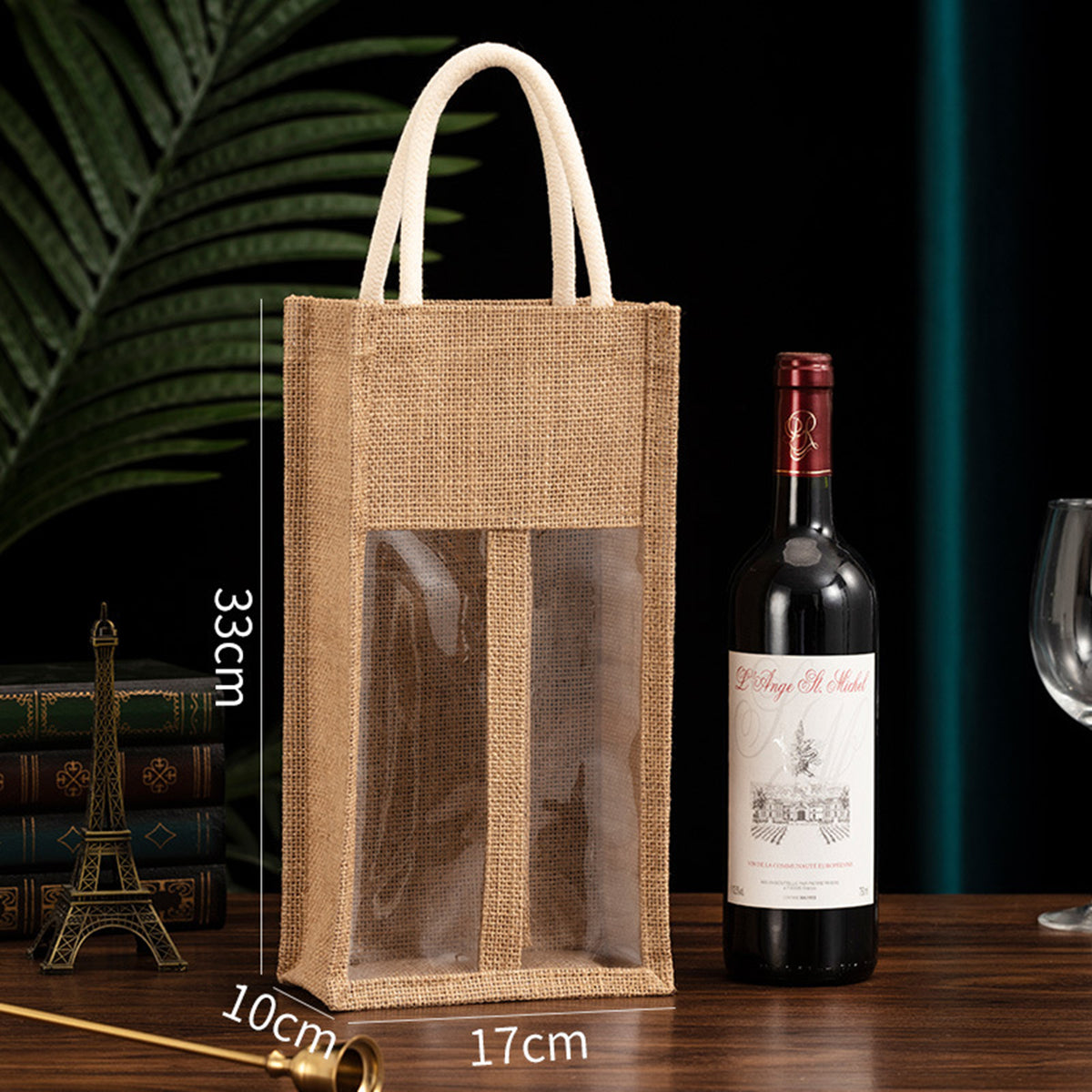 Eco-Friendly Burlap 2 Wine Bottle Bag w/ Window