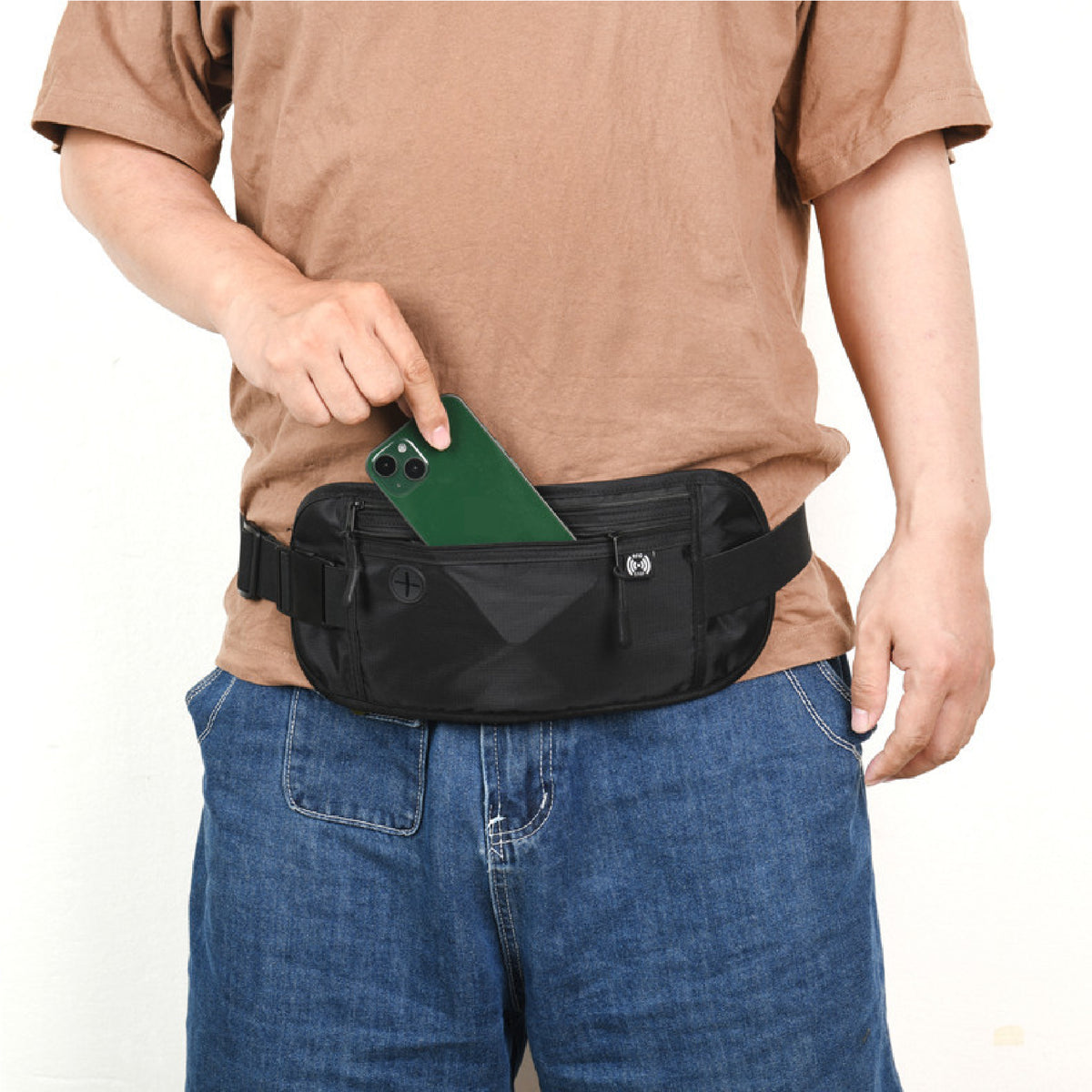Lightweight Waterproof Waist Pouch Slim Belt Bag with 2 Pockets Waistband Bag Fanny Pack