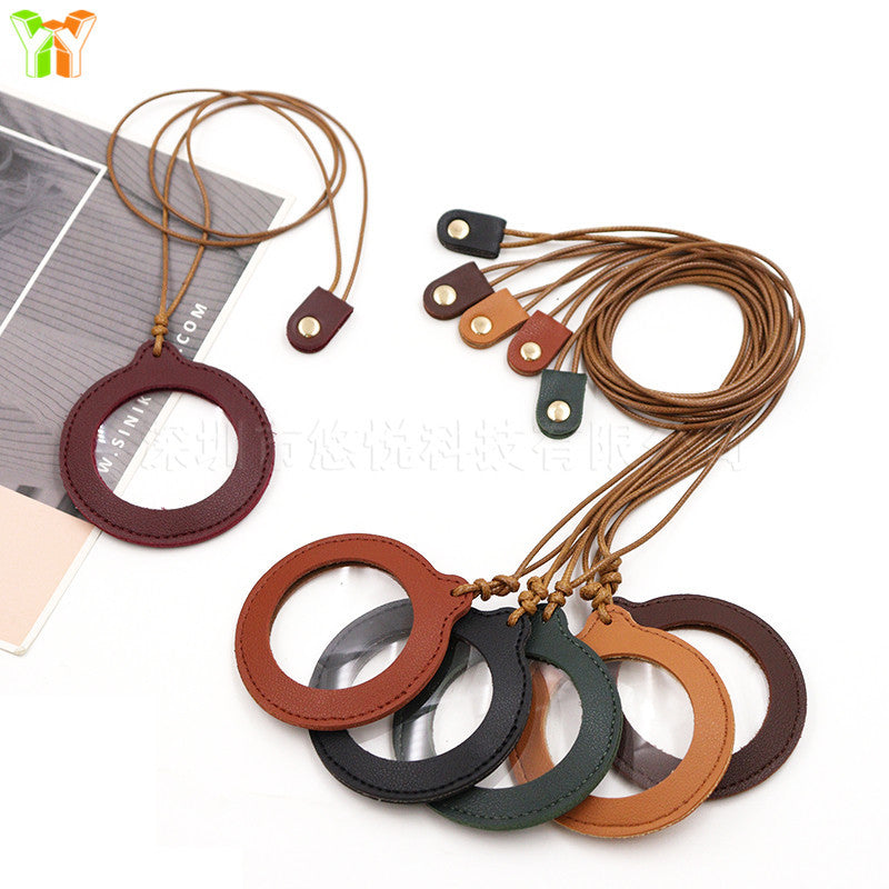 3X Vintage Leather Necklace Magnifier W/ Strap
