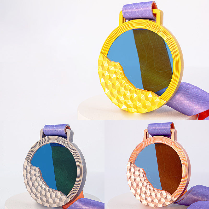 Geometric Blue Crystal Award Medal