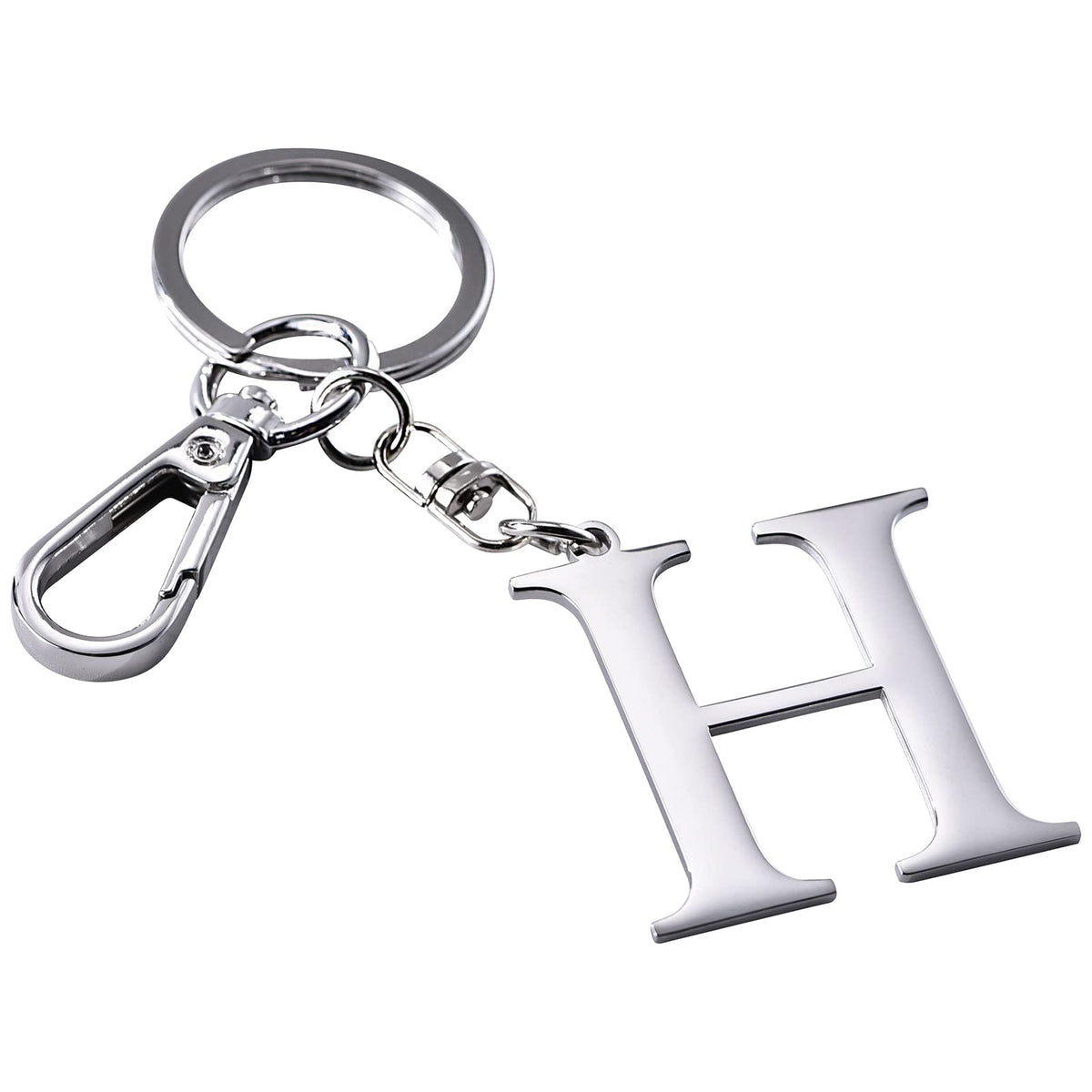 Silver Letter H Keychain Initial Keychain W/ Matel Clip