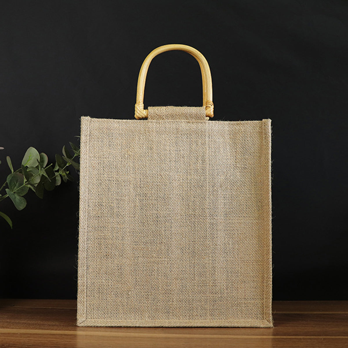 Eco-Friendly Burlap 4 Wine Bottle Bag w/ Cane Handle & Clear Window