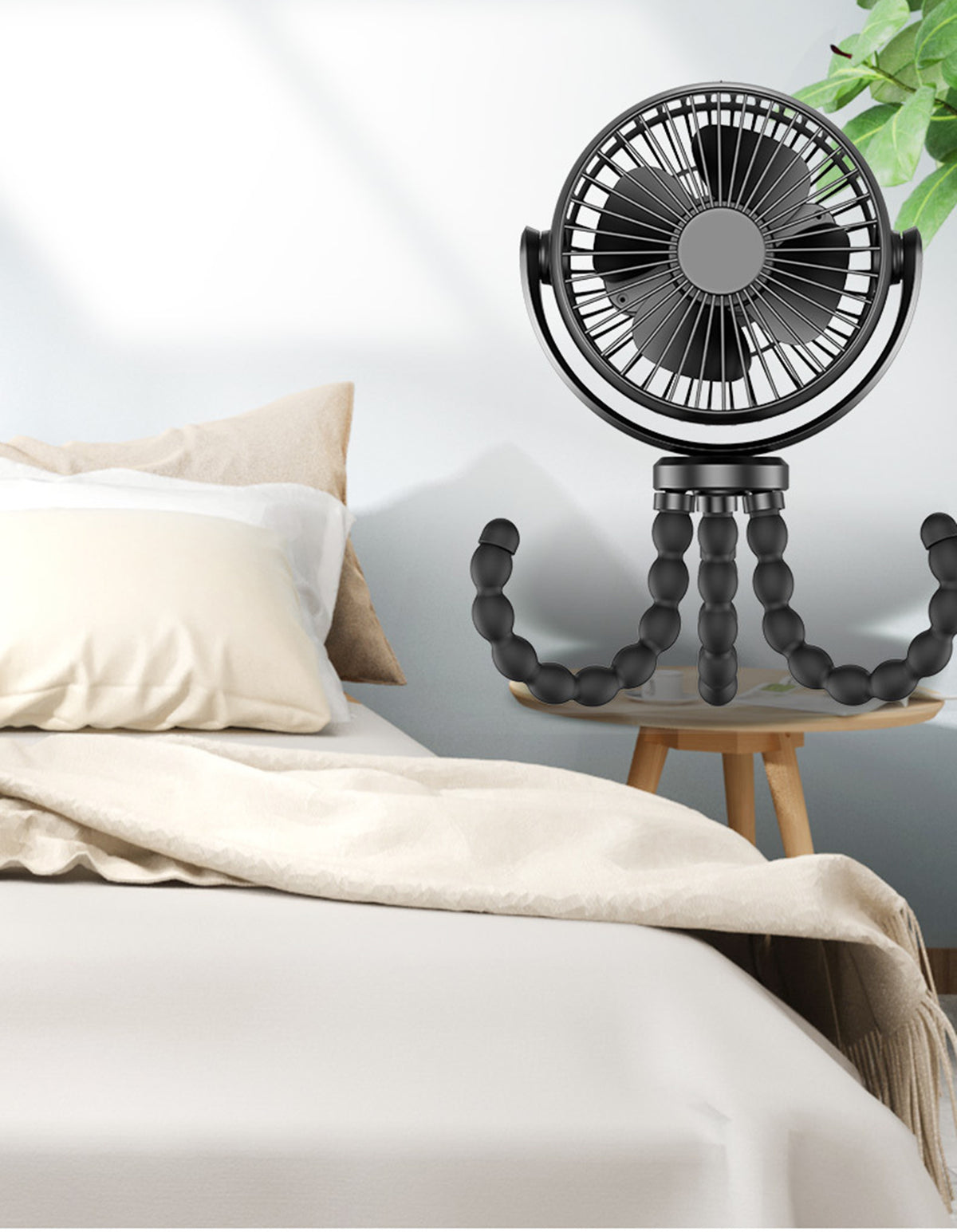 Mini Octopus Fan, USB Charging Portable Fans, 6" Quiet Desk Fan Black, 3 Speeds Strong Airflow