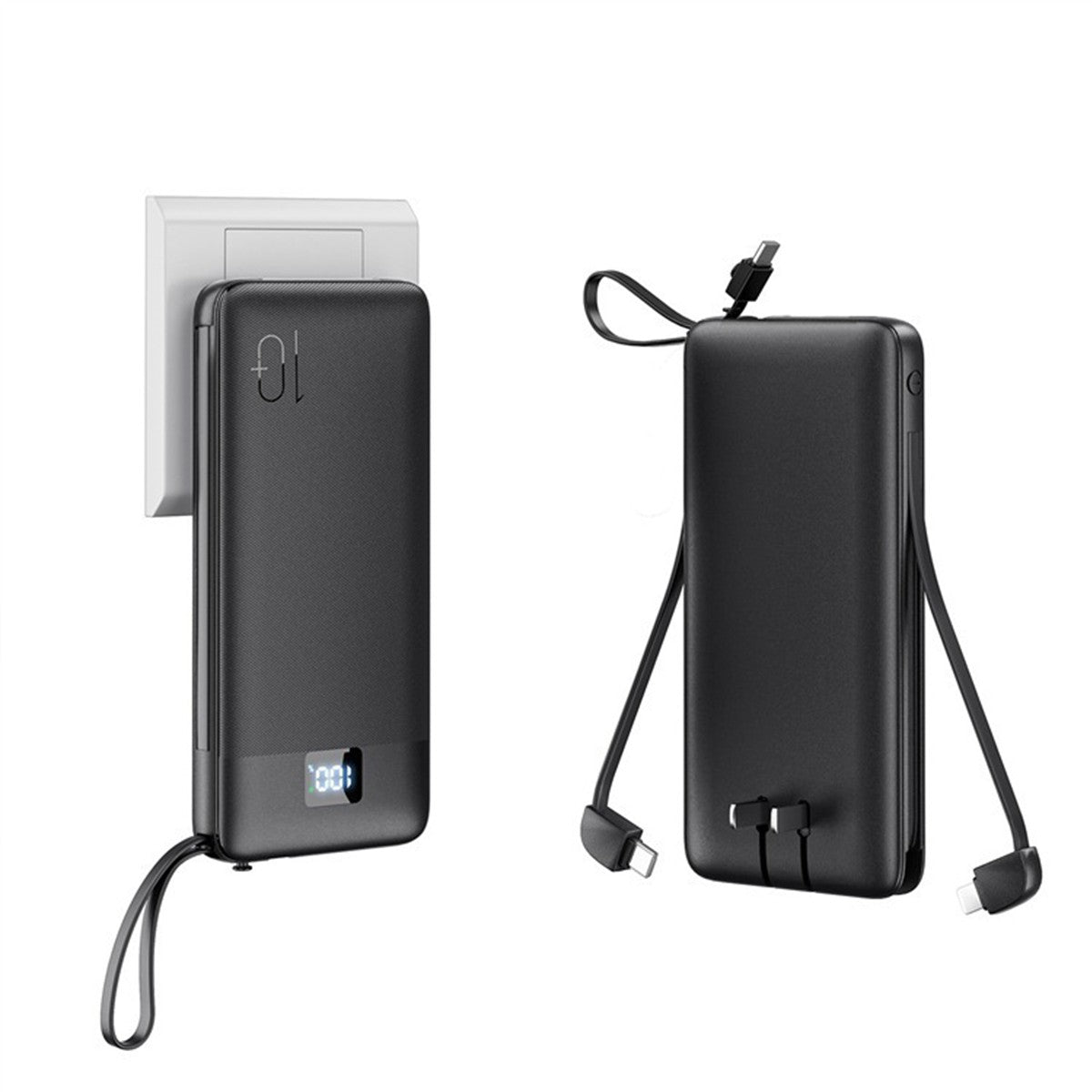 AC Plug Power Bank 3-In-1 Fast Charging Power Bank 10000 mAh W/ Hanging Lanyard