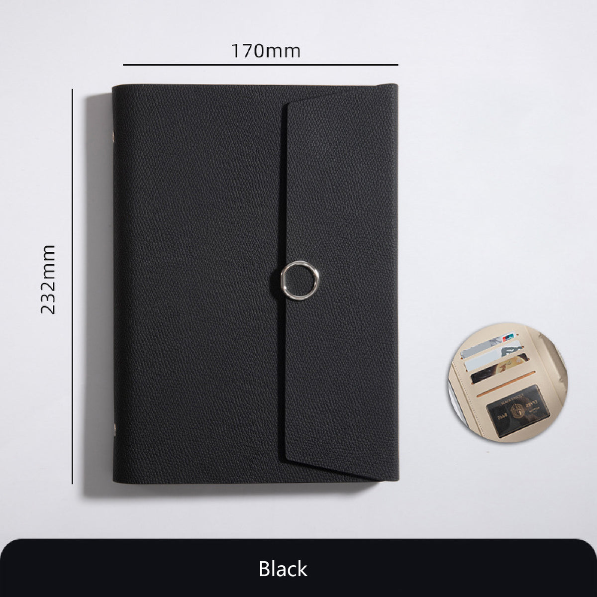 A5 PU Leather Rings Binder Notebook Ruled Lined Journal with Card Holder Side Pocket Pen Holder