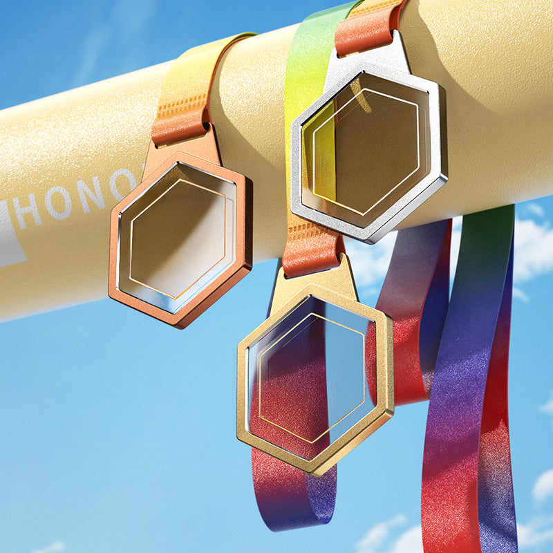Hexagonal Man Made Crystal Aluminum Alloy Award Medal Clear Man Made Crystal Aluminum