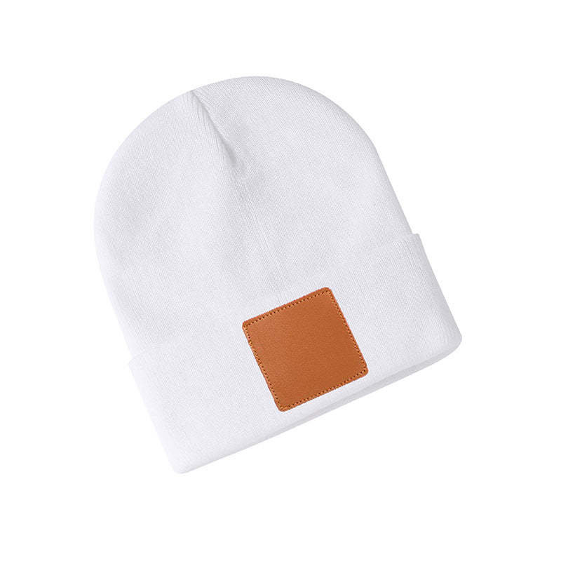 Leather Knit Cuffed Beanie Hat