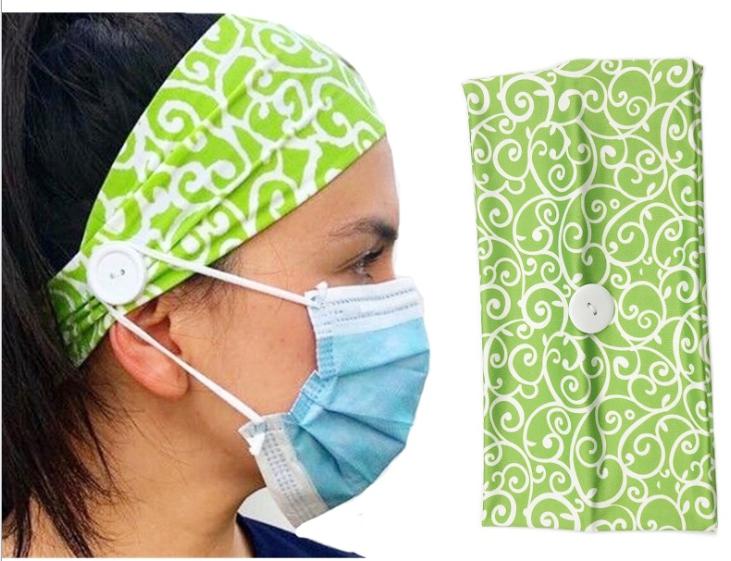 Green Pattern Headband w/Button