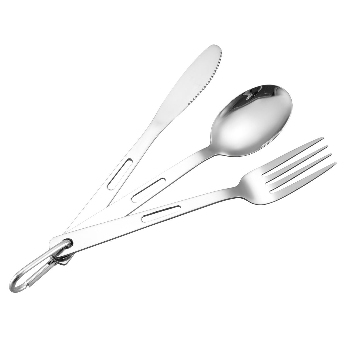 410 Stainless Steel 3 Pieces Reusable Travel Utensils Set with Carabiner Pouch Tableware Set