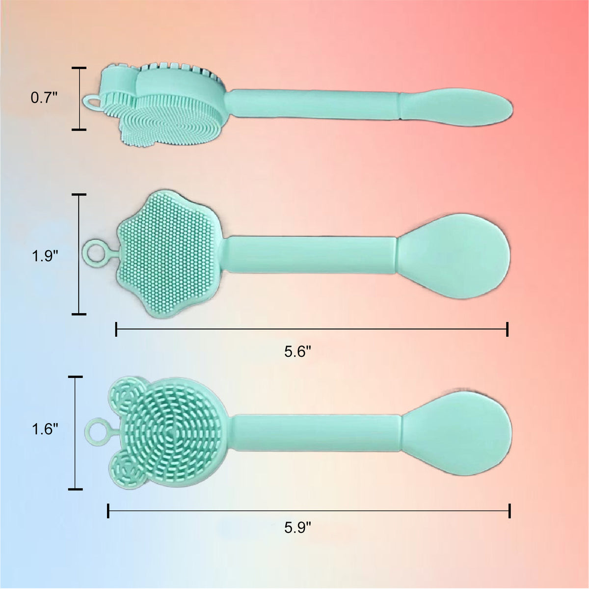 2" 1 Silicone Facial Cleansing Scrubber Face Mask Brush for Mud, Clay, Mixed Skin Care Tool Set
