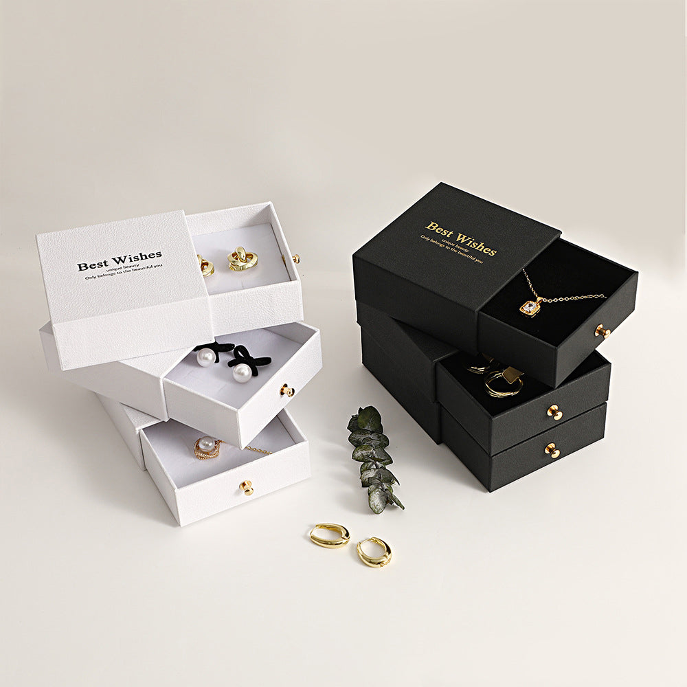 2.4" Lichee Pattern Jewelry Gift Box Sponge Filled Box with Lid Drawer Display Kraft Box