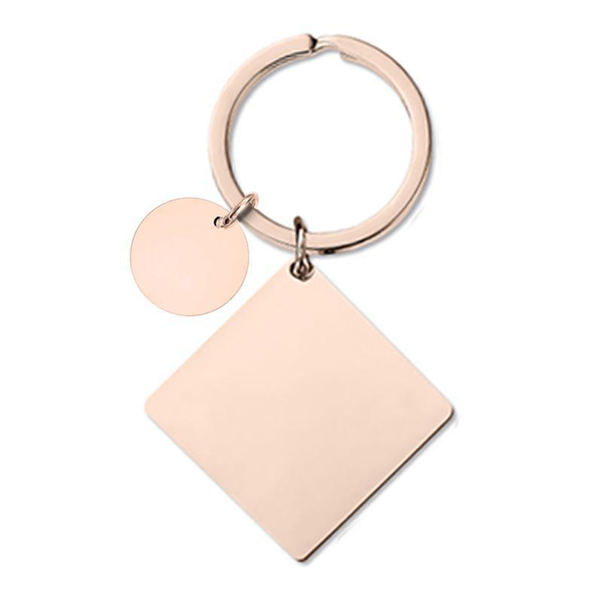 30 x 30 x 2 mm Rose Gold Square Tag Keychain W/ Small Round Tag 15 mm Dia.