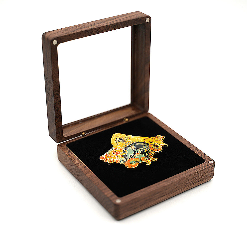 Black Walnut Wood Single Coin Storage Box - Commemorative & Antique Coin Collection Case