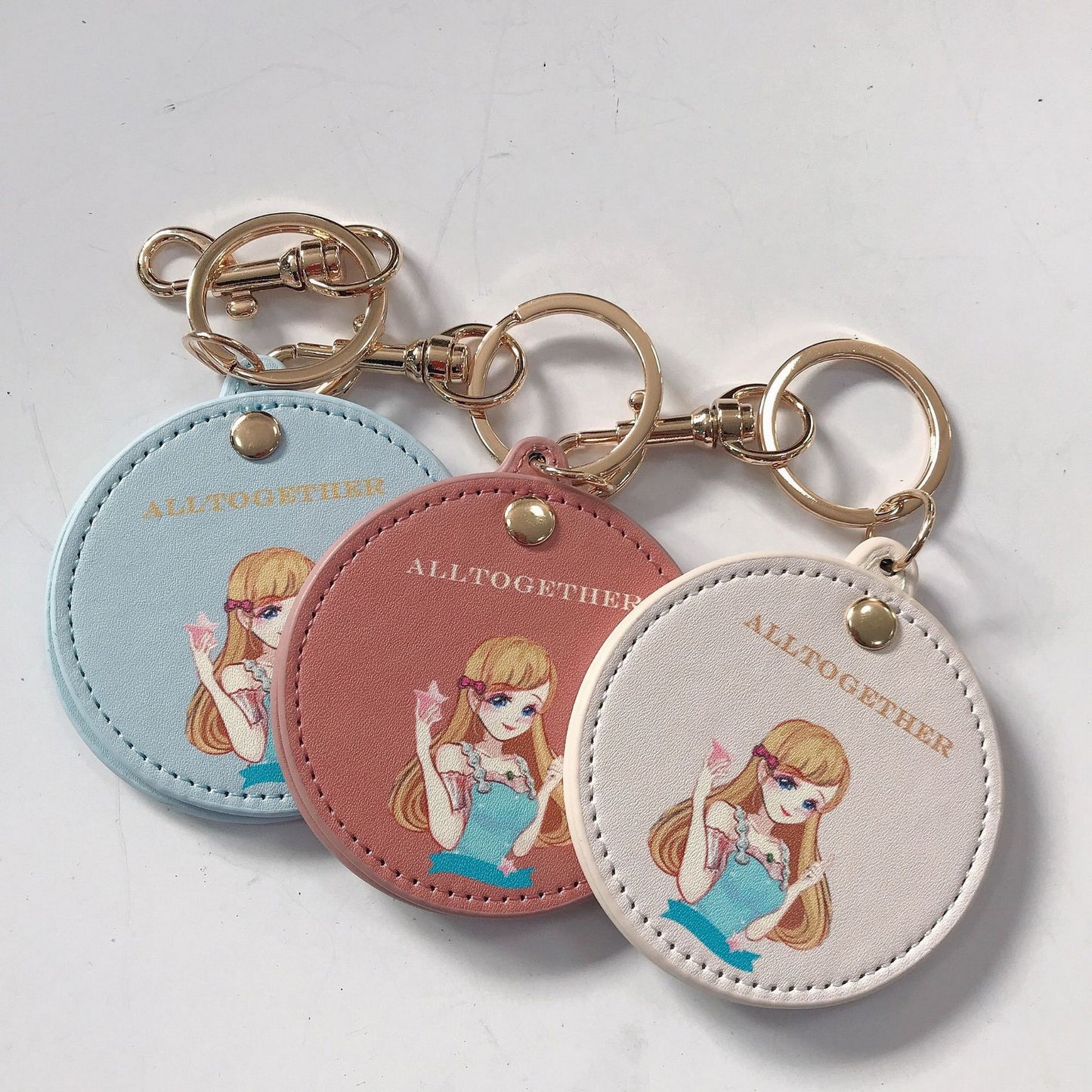 Round Shape PU Mirror W/A Keychain