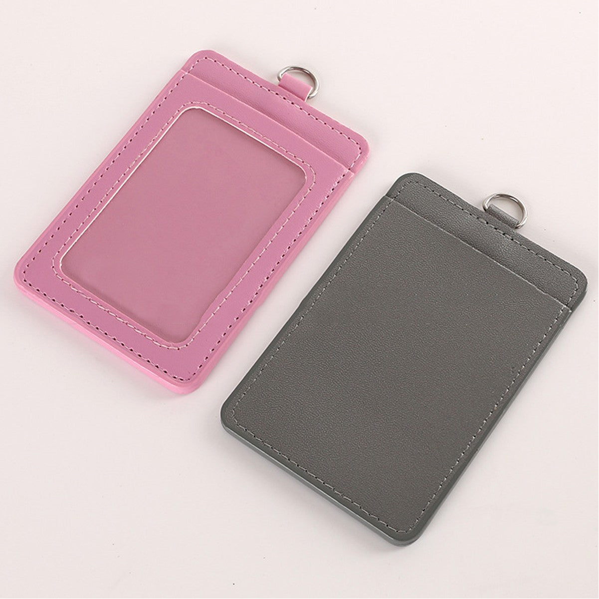 PU Leather ID Badge Card Holder With Lanyard