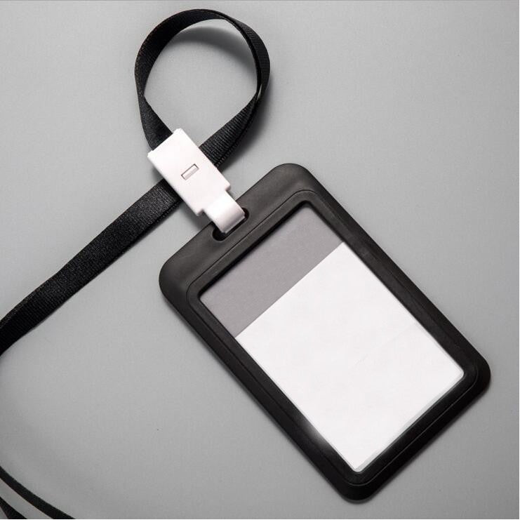 Custom Plastic Vertical Badge Holder w/Lanyard