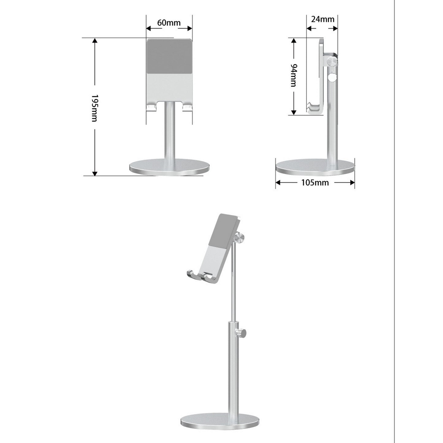 Adjustable Tablet Stand Holder Cell Phone Stand(Max 13 inch) Aluminum Alloy
