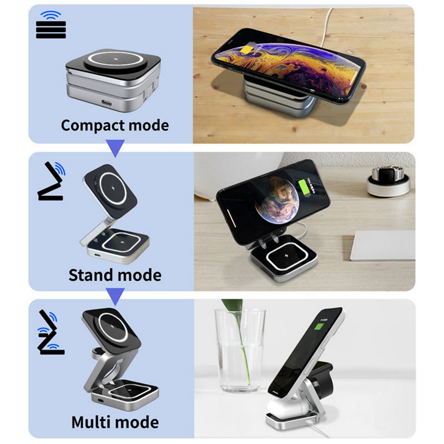 3 In 1 Adjustable Magnetic Wireless Charger Stand
