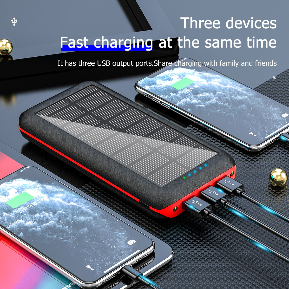20000 mAh Solar Charger & Wireless Power Bank W/ LED Light