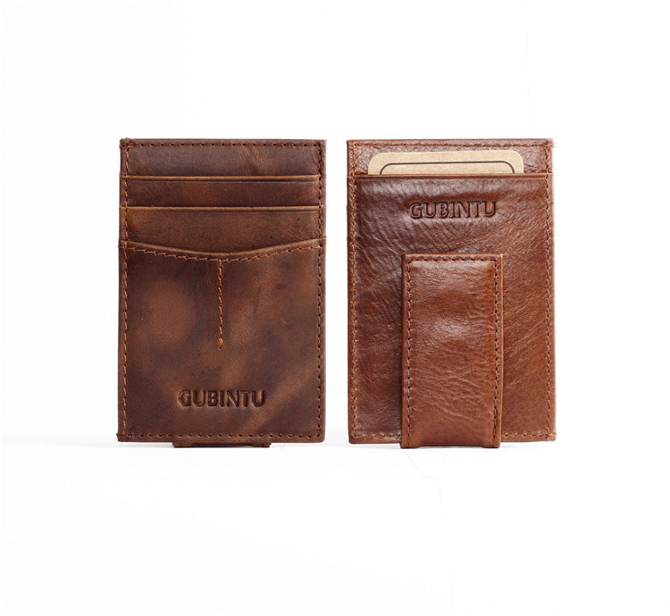 Crazy Horse Pattern Leather Wallet w/Money Clip