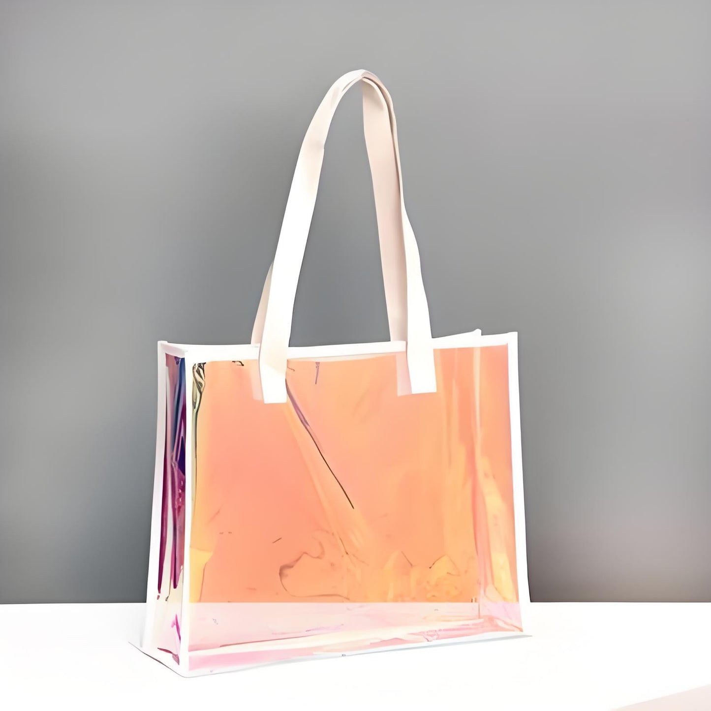 Iridescent Clear Leather Edged PVC Tote Bag