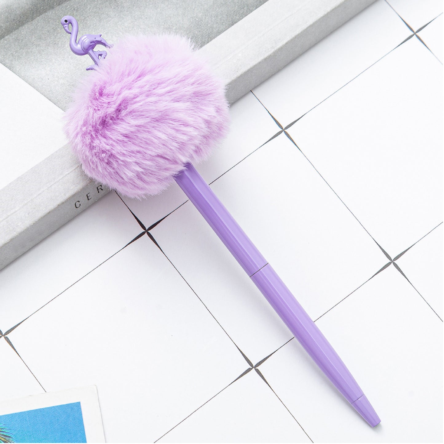 Pompom Cute Fluffy Ballpoint Pen with Flamingo Tops
