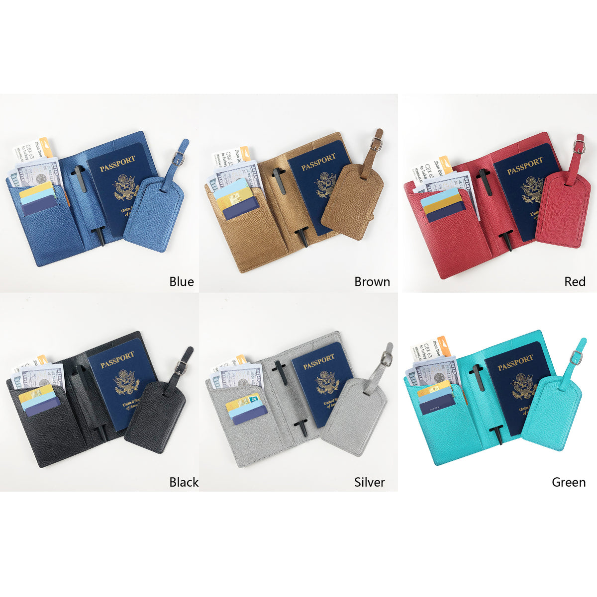 Saffiano Passport Holder Luggage Tag Package Set Travel Suits Passport Wallet Cruise Trip