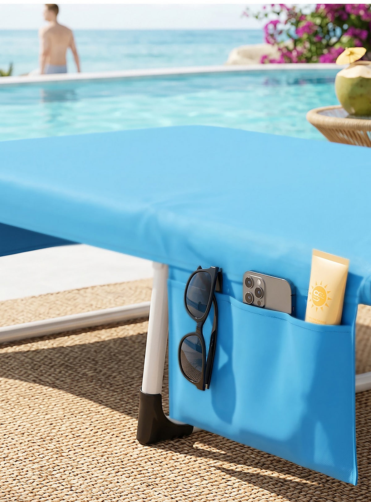 Beach Chair Cover with Side Pockets for Sun Lounger Pool Sunbathing Garden Beach Hotel
