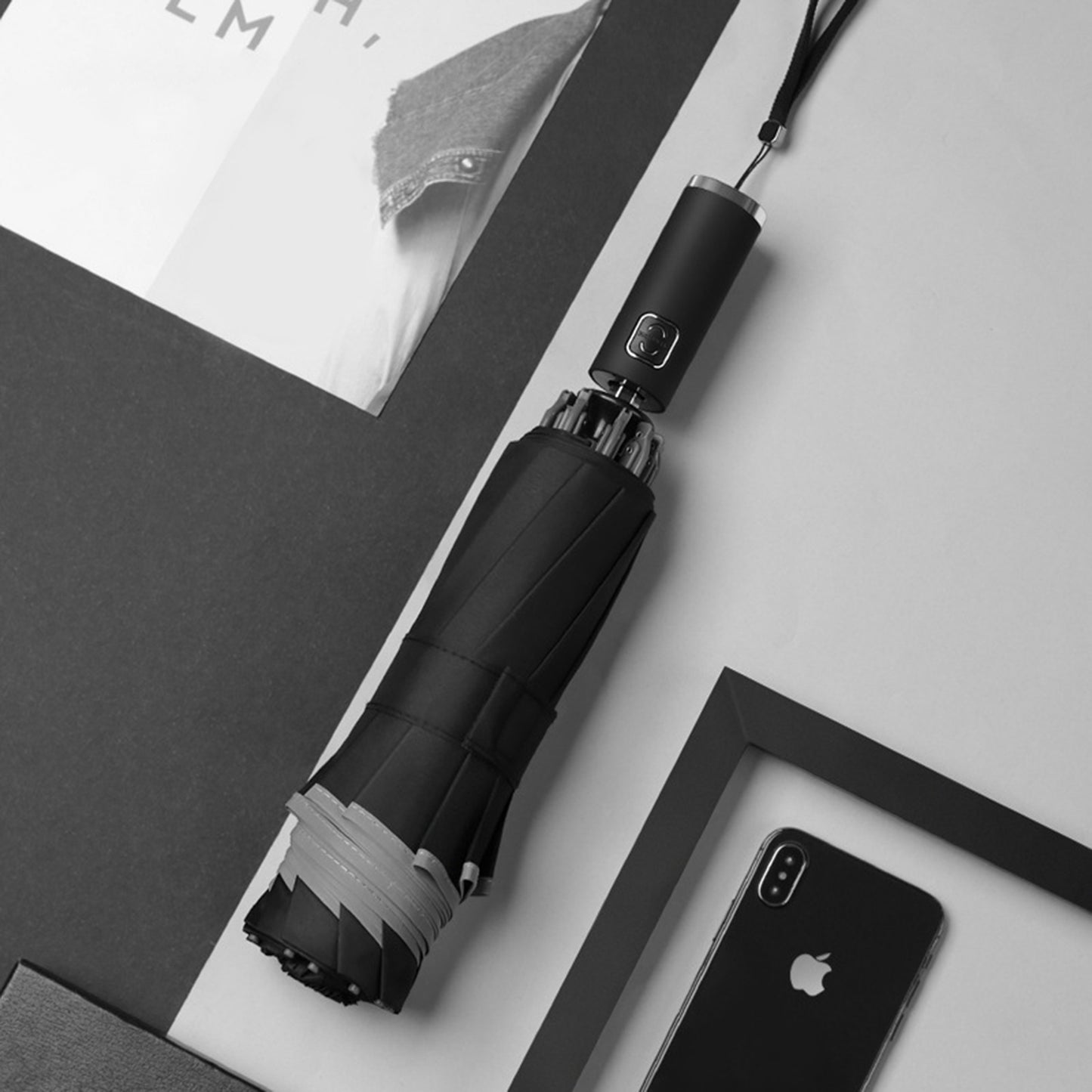 Customized Umbrellas, Reflective Safety Strip, Automatic Open, Reverse Folding Umbrella