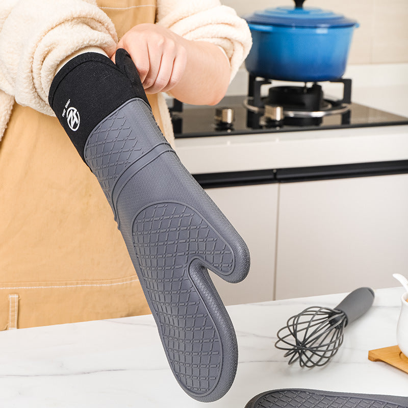 One pcs Silicone Heat Resistant Cooking Gloves Kitchen Oven Mitt with Inner Cotton Layer for Cooking