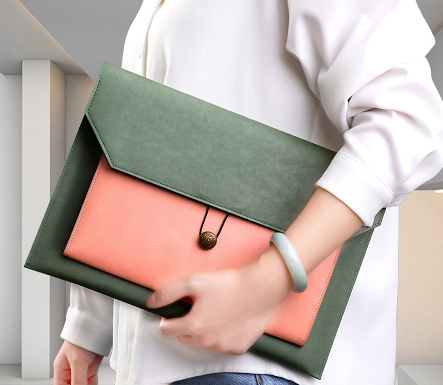 PU Leather A4 Envelope File Organiser Color Blocking Document Bags