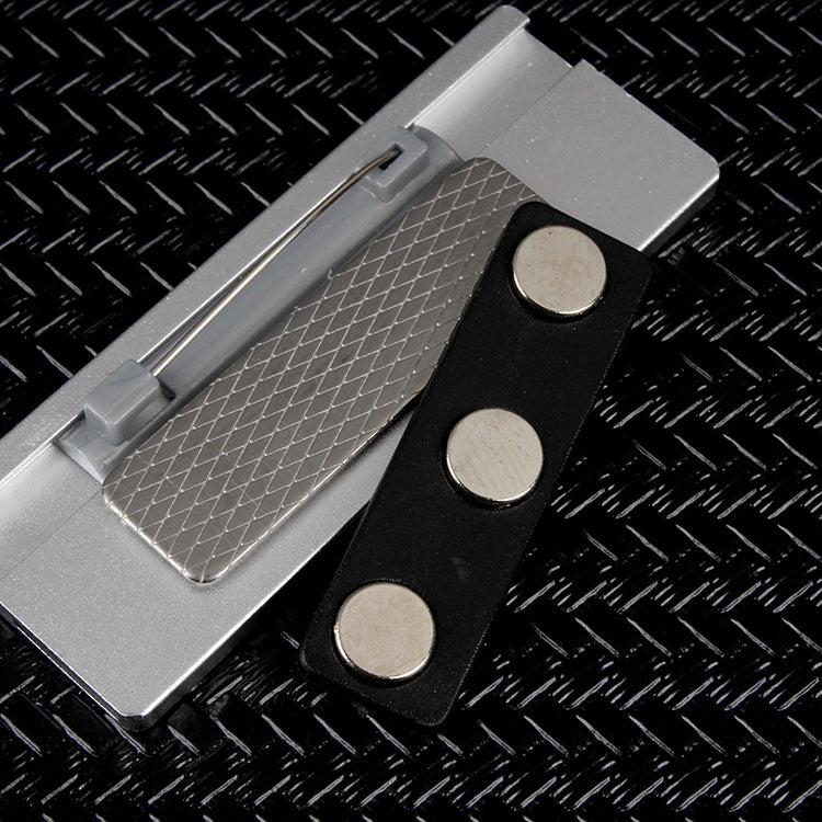 Professional Aluminum Alloy Name Tags Nameplate Badge with Safety Magnetic Pin & Window #14