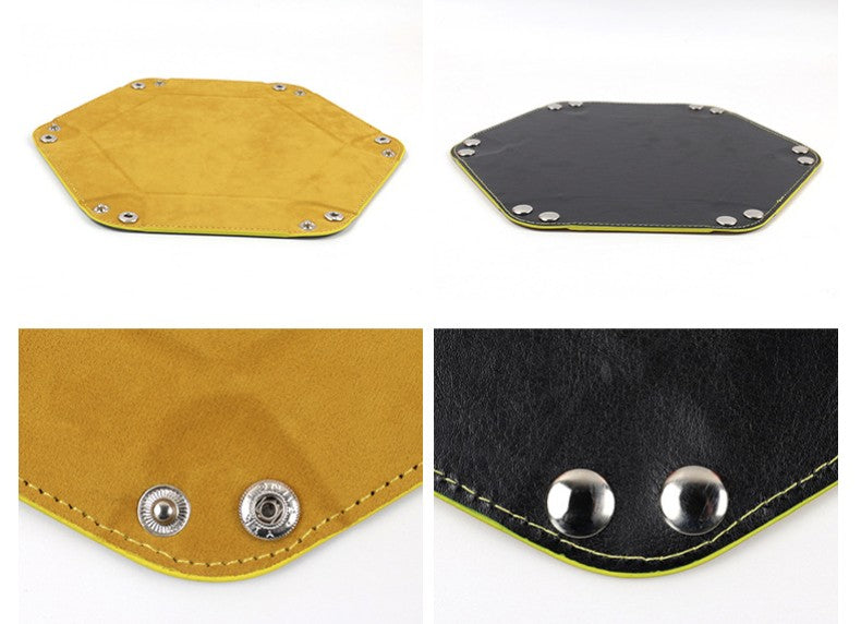 7'' x 7'' Hexagonal Foldable PU Leather Dice Tray / Valet Tray, Portable Multi-Purpose Storage Tray