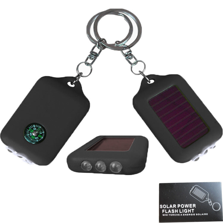 Mini Solar Energy Power Keychain Lamp Light W/ Compass