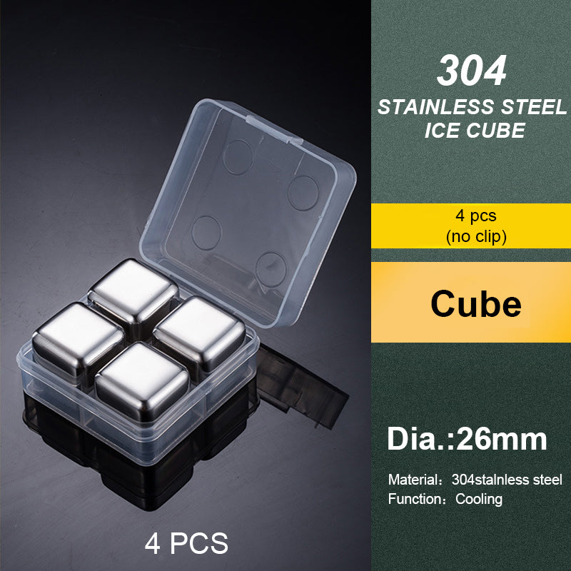 4 PCS Stainless Steel Wine Cube Set Without Clip