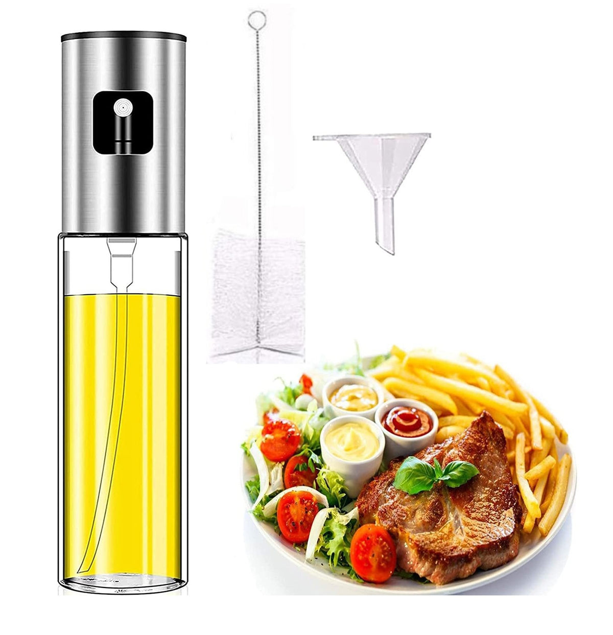 100ml Kitchen Dining Room Spray Bottle Oiler Oilcan W/ Brush And Funnel