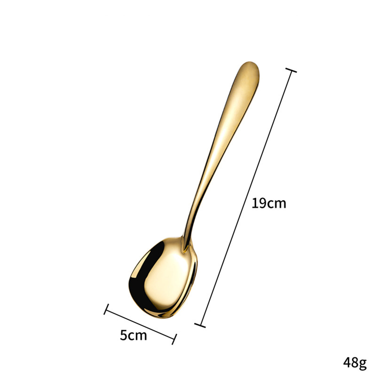 7.48" Gold Surface 304 Stainless Steel Large Size Square Bottom Soup Spoon W/ Inclined Handle