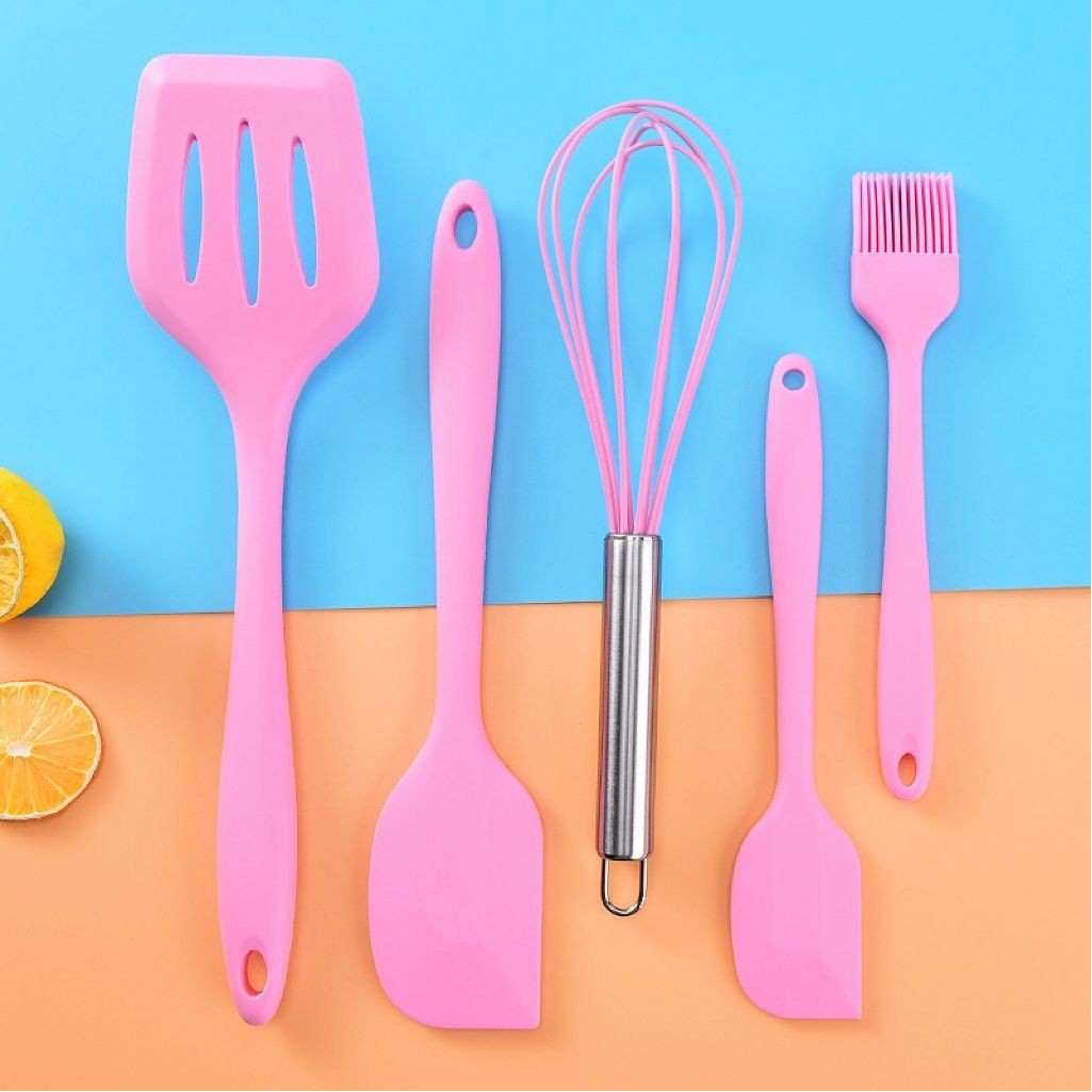 Silicone Spatula Scraper Oil Brush Whisk 5 Pcs Set Heat Resistance Multi-function Kitchen Utensils