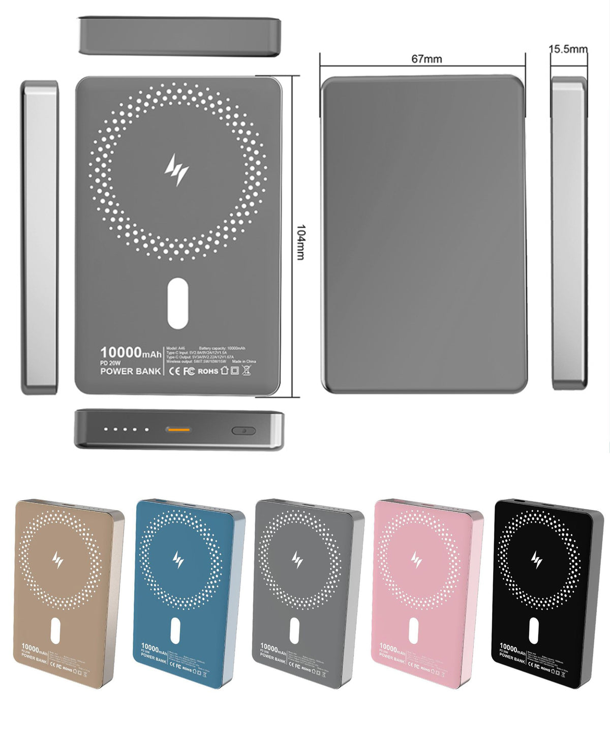10000mAh Magnetic Wireless Power Bank Input/Output Fast Charging Power Bank